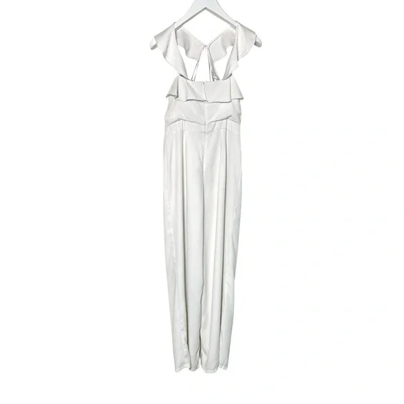 BHLDN MONIQUE LHUILLIER White Bissel Jumpsuit w/ Ruffle Halter Bodice - Size 8 - Picture 10 of 12